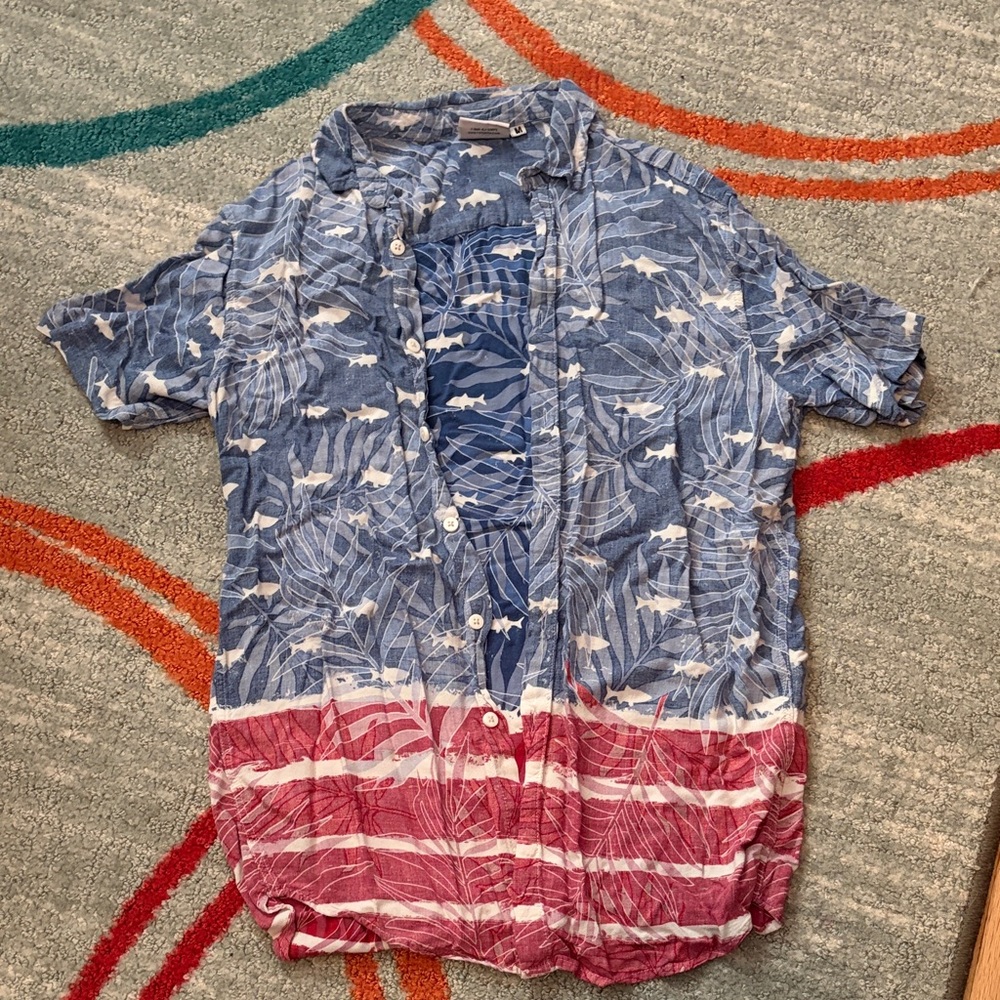 Ron Jon Blue and Red Short Sleeve Button-Down Shirt
